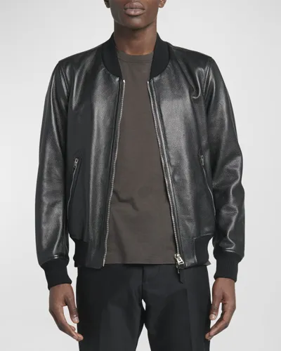 Tom Ford Men's Grained Leather Bomber Jacket In Black