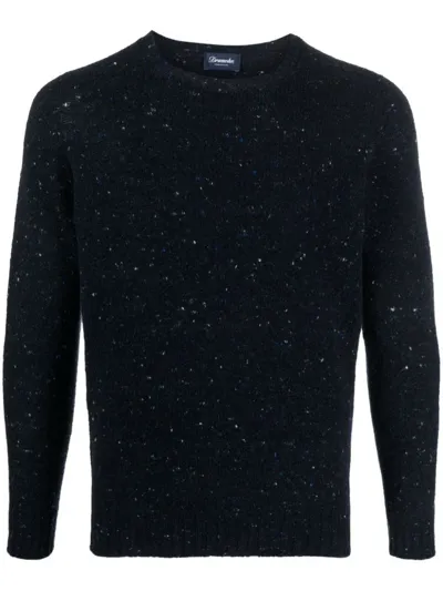 Drumohr Crew-neck Speckle-knit Jumper In Navy Blue