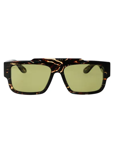 Gucci Eyewear Rectangular Frame Sunglasses In 002 Havana Havana Green