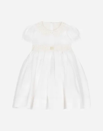 Dolce & Gabbana Babies' Empire-line Muslin Christening Dress With Short Sleeves