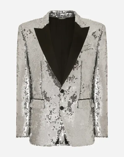 Dolce & Gabbana Sequin-embellished Tuxedo Jacket In Silver