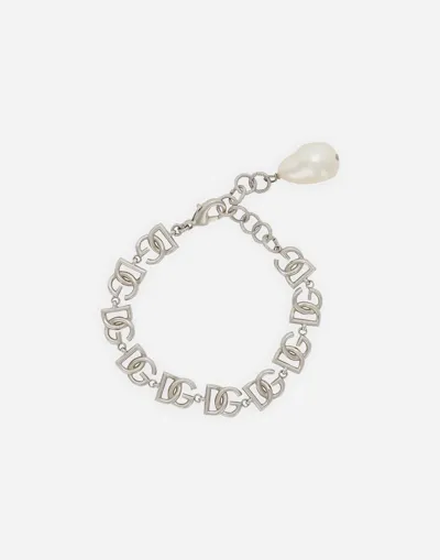 Dolce & Gabbana Link Bracelet With Multiple Dg Logo In Silver