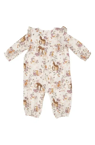 Angel Dear Babies' Woodland Animal Print Ruffle Shoulder Romper In Pink