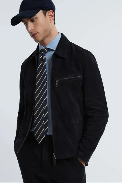 Atelier Metis Suede Zip-through Jacket In Navy