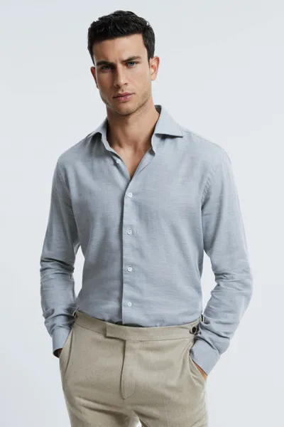 Atelier Italian Cotton Cashmere Shirt In Grey Melange