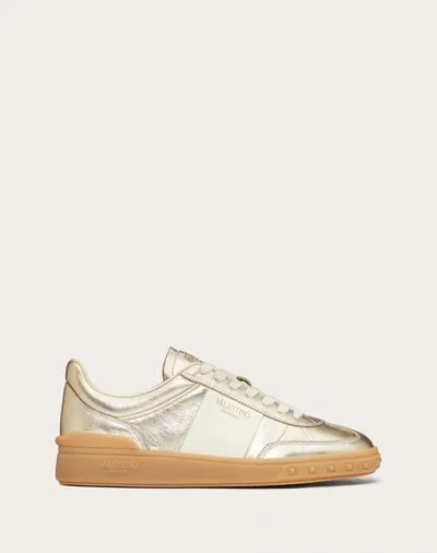 Valentino Garavani Upvillage Trainer In Laminated Calfskin With Nappa Calfskin Leather Band Woman Pl In Gold