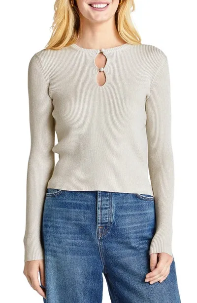 Splendid Peyton Lurex Knit Keyhole Sweater In White Sand