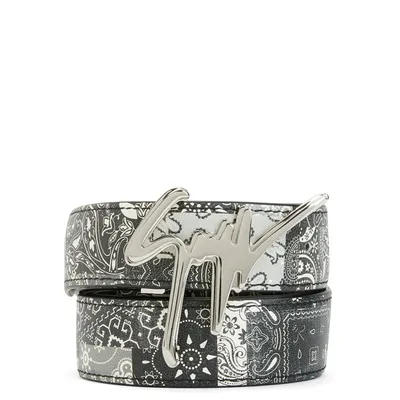 Giuseppe Zanotti Paisley-print Leather Belt In Black