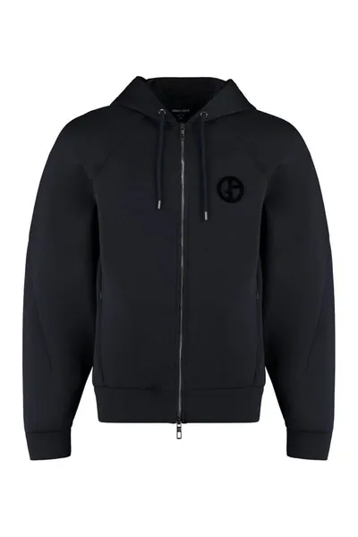 Giorgio Armani Full Zip Hoodie In Blue