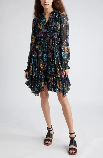 Ulla Johnson Anais Printed Silk Chiffon Tie-waist Dress In Black Iris