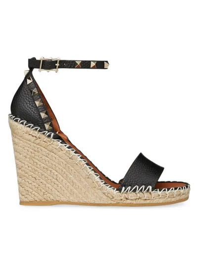 Valentino Garavani 105mm Rockstud Leather Wedges In Black Light Cuir