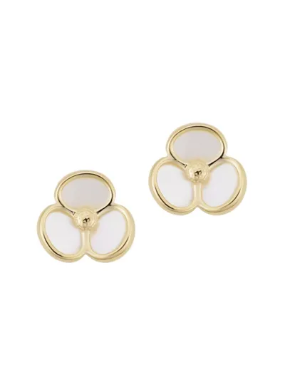 Oradina Women's 14k Yellow Solid Gold Petals Of Pearl Studs In Yellow Gold