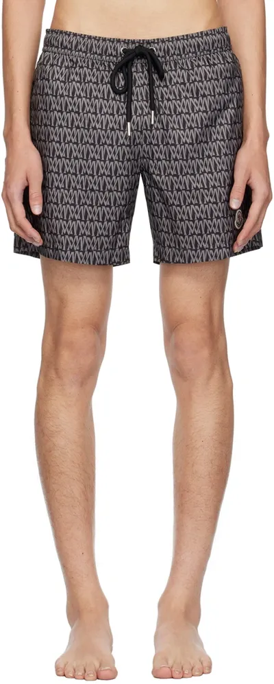 Moncler Black & Gray Monogram Swim Shorts In S99