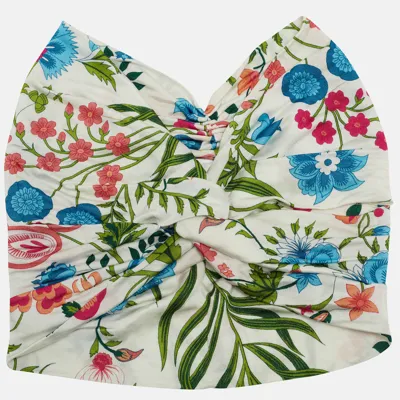 Pre-owned Dior Vintage Floral Print Silk Blend Head Band One Size In White