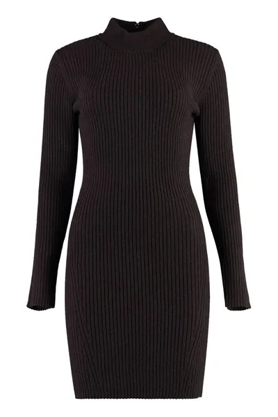 Michael Michael Kors Long-sleeved Ribbed-knit Minidress In Brown