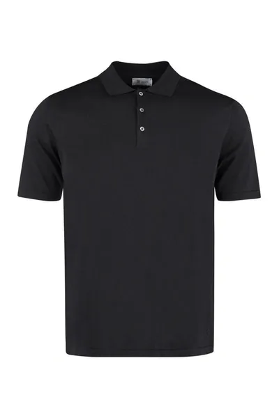 The (alphabet) Cotton Knit Polo Shirt In Black