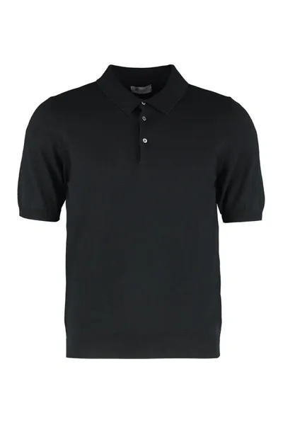 The (alphabet) The (knit) - Short Sleeve Cotton Polo Shirt In Black