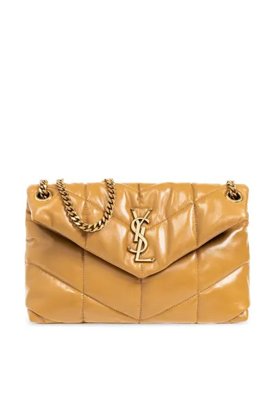 Saint Laurent Puffer Quilted Small Shoulder Bag In Brown