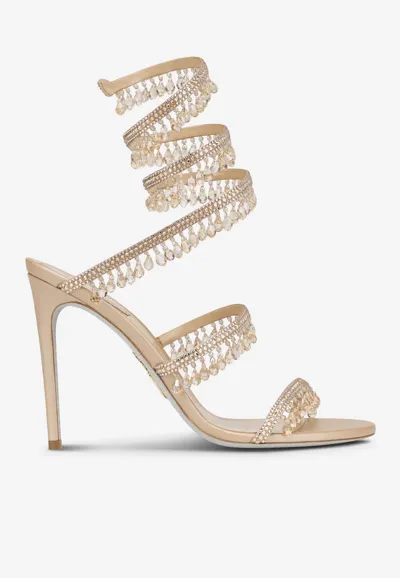 René Caovilla Embellished Chandelier Sandals 105 In Beige