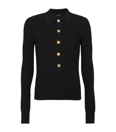 Balmain Men's Buttoned Pb Wool Polo Shirt In Black