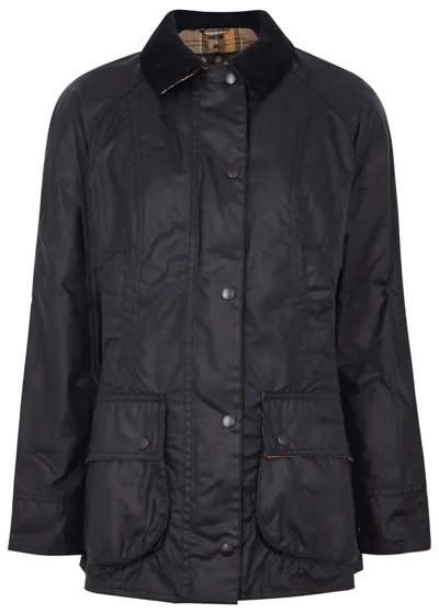 Barbour Beadnell Navy Waxed Cotton Jacket In Black