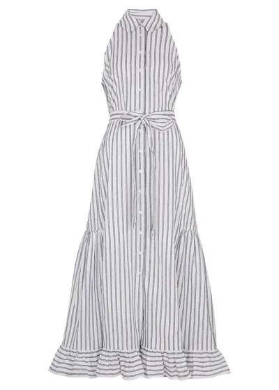 Evi Grintela Ava Striped Sleeveless Maxi Shirtdress In White