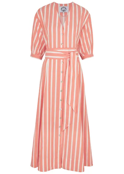 Evi Grintela Yara Striped Midi Shirtdress In Orange