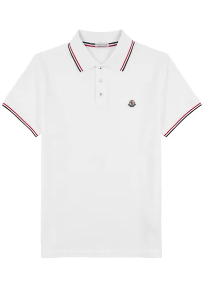 Moncler Men's Polo Shirt With Striped Collar In White