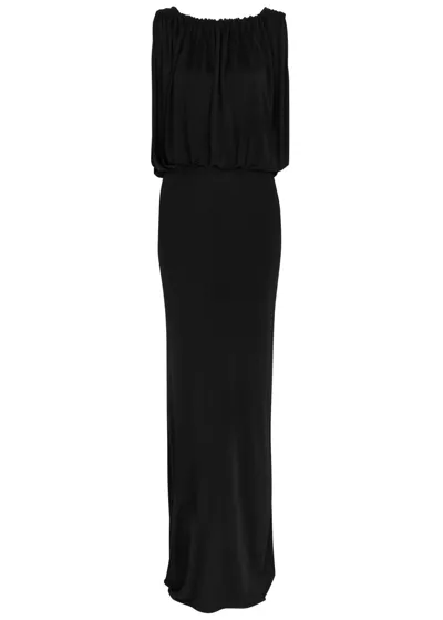 Saint Laurent Ruched Jersey Gown In Black