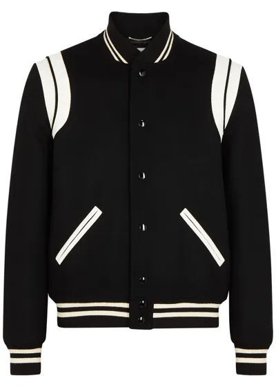 Saint Laurent Panelled Wool-blend Bomber Jacket In Black