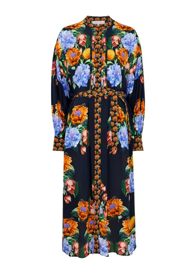 Borgo De Nor Camilla Belted Floral-print Crepe De Chine Midi Dress In Multicoloured