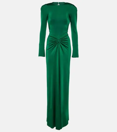 Victoria Beckham Circle Detail Open Back Viscose Gown In Viridian