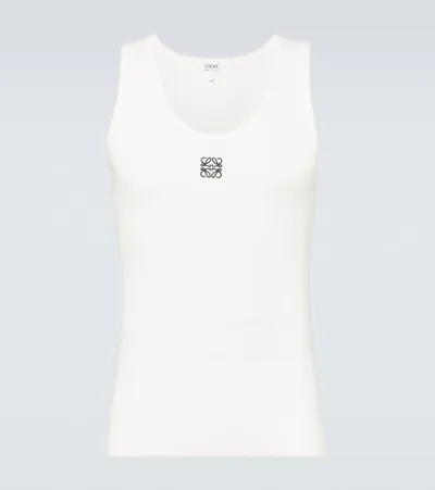 Loewe Logo-embroidered Ribbed Stretch-cotton Tank Top In White