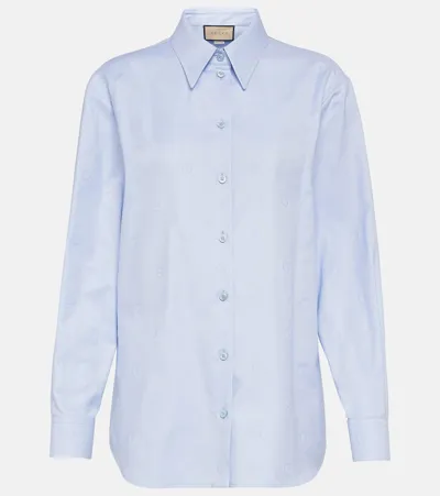 Gucci Interlocking G Jacquard Cotton Shirt In Blue