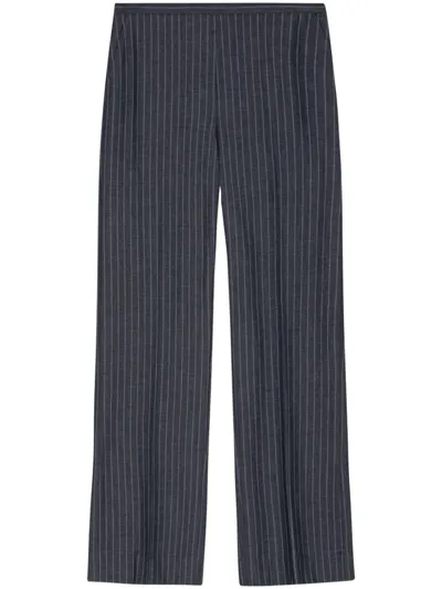 Ganni Striped Straight Trousers In Grey