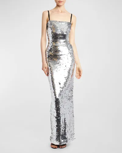 Dolce & Gabbana Long Sequin-embellished Column Dress In Silver