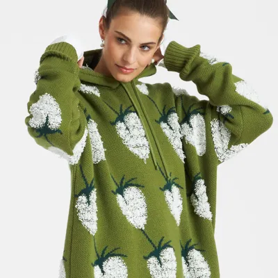 La Doublej Lampone Patterned Intarsia-knit Hoodie In Green