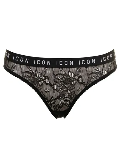 Dsquared2 Logo Printed Lace Detailed Briefs In Grey