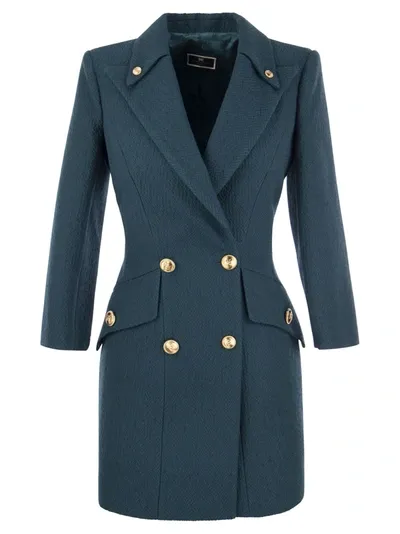 Elisabetta Franchi Robe-manteau In Textured Fabric In Peacock Blue