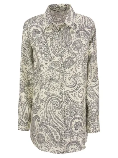 Etro Silk Shirt With Paisley Print In White