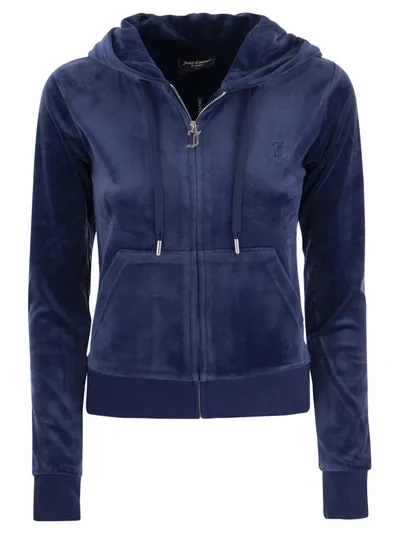 Juicy Couture Cotton Velvet Hoodie In Blue