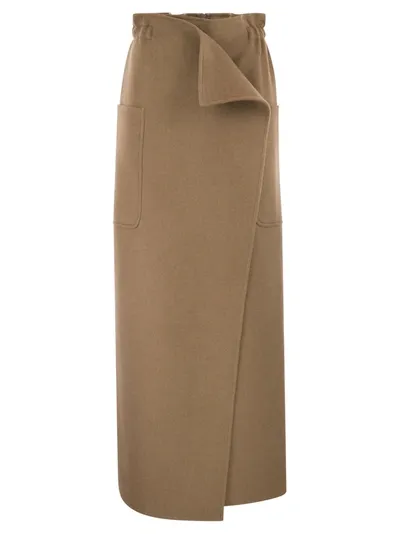 Max Mara Carbon - Camel Long Skirt In Beige