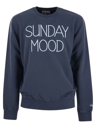 Mc2 Saint Barth Cotton Sweatshirt With Sunday Mood Lettering In Avio