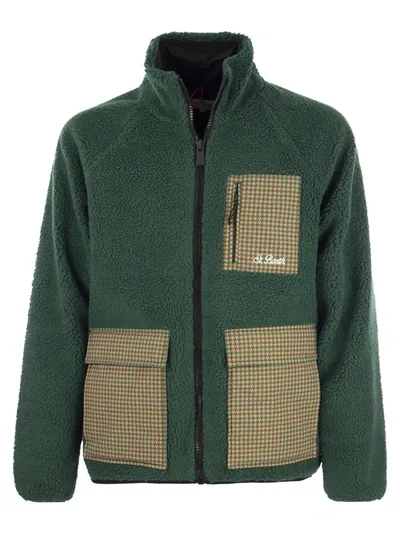 Mc2 Saint Barth Sherpa Jacket With Plaid Patch Pockets In Green