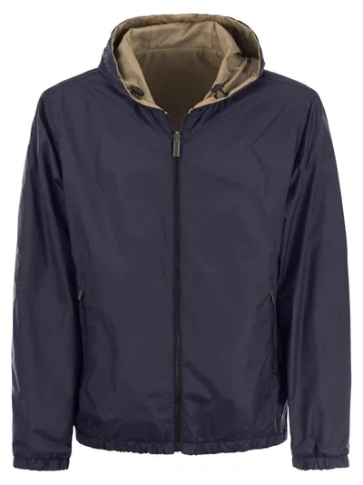 Peserico Reversible Jacket With Hood In Blue