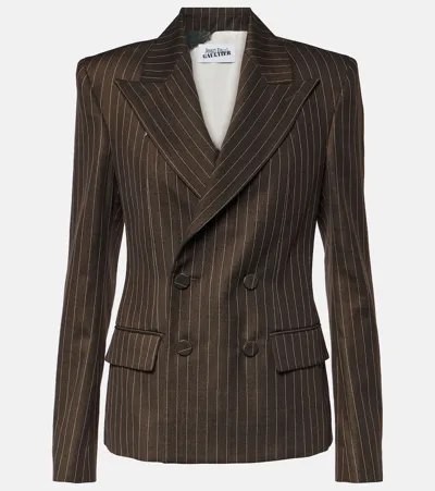 Jean Paul Gaultier Pinstriped Double-breasted Wool Blend Blazer In Brown