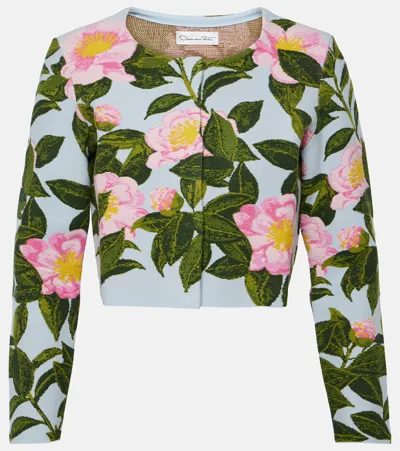 Oscar De La Renta Floral Jacquard Cropped Cardigan In Pink