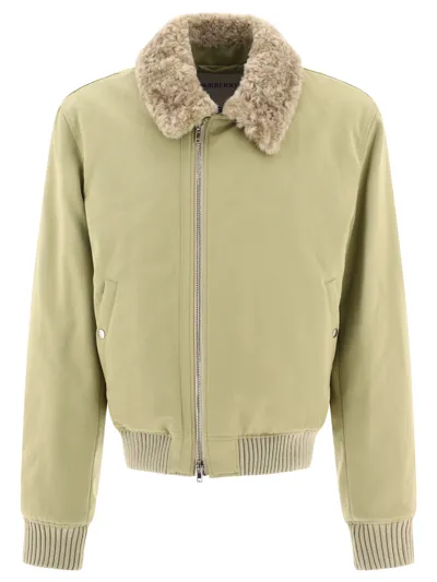 Burberry Shearling Trimmed Cotton Jacket In Hunter