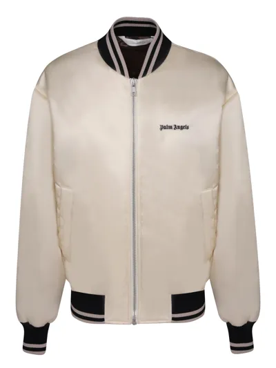 Palm Angels New Logo Beige Bomber Jacket In Neutrals