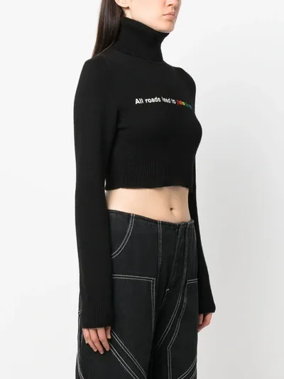 Palm Angels Logo Embroidered Turtleneck Knitted Jumper In Black White